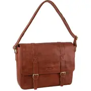 Pierre Cardin Men's Rustic Leather Computer Satchel - Cognac