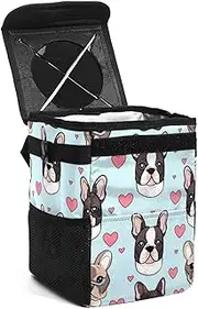Car Trash Can with Lid,Bag Hanging Storage Pockets Leak-Proof,Portable Garbage Bin,Cartoon Bulldog and Love Heart