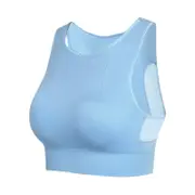 Nevenka Longline Sports Bra with Removable Pads Racerback Tank Top-Blue