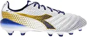 [Diadora] Brasil Elite Tech GR ITA LPX Men's Firm Ground Soccer Shoes - Made in Italy, Ultra-soft Premium Leather, Modern Calcio Design, Removable Insole (White/Mazarine Blue/Gold, US Footwear Size System, Adult, Men, Numeric, Medium, 9)