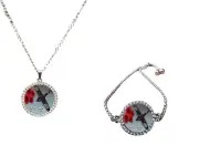 Set Of 2 Lest We Forget Poppy Silver Colour Bracelet And Necklace + Gift Boxes