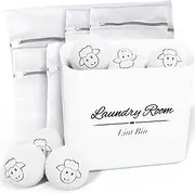 ALBEN Bundle: Magnetic Lint Bin for Laundry Room, Wool Dryer Balls, and Mesh Garment Bags - The Ultimate Lint Container for Laundry Room and More (Farmhouse White)