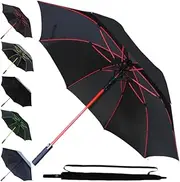 [COLLAR AND CUFFS LONDON] 60MPH Windproof EXTRA STRONG - StormDefender Jumbo Umbrella - Striking Reinforced Fiberglass Frame - For 1 or 2 Persons - Auto Open - Non Slip Tyre Style Handle - Black
