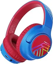 PowerLocus Kids Headphones, Bluetooth Kids Headphones LED Lights Over Ear with 74/85/94dB Volume Limited, 45H Playtime,Built-in Mic, Two Device Share Mode, HD Stereo for Travel/PC/Tablet (Blue/Red)