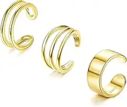 [Sanfenly] 3PCS Adjustable Cuff Earrings 925 Sterling Silver Ear Cuff Earrings 14K Gold Plated Non-Piercing Fake Helix Cartilage Cuff Earrings Conch Cuffs Earrings for Women