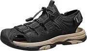 [Vrupons] Men's Casual Leather Sandals with Anti-Collision Toe - Adjustable Hook & Loop Closure
