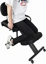 Kneeling Chair with Back Support - Ergonomic Kneeling Chair with Back Foot Knee Support Table Mat & Wheels for Home & Office, Posture Correcting Chair with Angled Seat