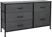 LEVEDE Chest of 5 Drawers, Tallboy Storage Cabinet, Fabric Tower Dresser Organizer, Clothes Toys Storage Unit, Lowboy Bedside Table Home Furniture for Bedroom, Living Room, Hallway, Office (Dark Grey)