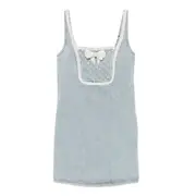 [Self-Portrait] Light Blue Denim Bow Mini Dress