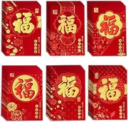 Bedemu 36Pcs Chinese New Year Envelopes, Lunar New Year of The Snake Red Envelopes 2025 with 6 Gold Embossed Fu Designs, Hong Bao for Spring Festival Birthday Wedding