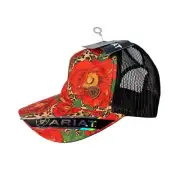 Ariat Hat Women Ponytail Cap Snap Back Red Flower Cheetah Print Western Country