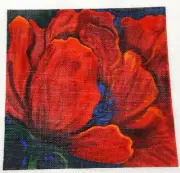 Needlepoint Hand Painted Red Poppy Floral Canvas New 8" by 8" numbered CC-3320