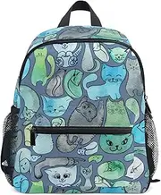 [AIXIWAWA] Cute Kids Backpack (Blue Teal Cats) with Whistle Buckle, Mini Backpack for Boys and Girls Ages 3-8