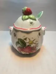 Lenox Orchard Porcelain "Strawberry " Jelly Jam Jar With Lid Spoon 1991 , NO Box