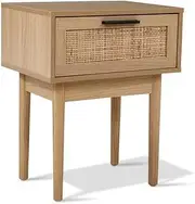 Artiss Bedside Table Rattan Board Bed Side Tables Storage Small Narrow Desk Chest of Drawers, with 1 Drawer, Bedroom Furniture Tallboy Lamp Stand Nightstand Cabinet in 50cm Height