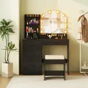 CostwayMakeup Vanity Desk with Mirror and Lights Dressing Table-Black