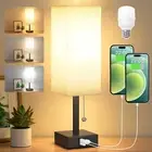 Bedside Table Lamp,Touch Lamp with USB A+C Charging Ports,Nightstand Lamp with 3