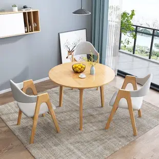 實木小圓桌餐桌椅組合洽談接待1米咖啡方桌飯桌陽臺桌80圓形