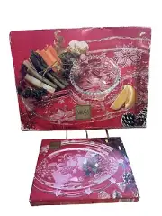 Mikasa Crystal Snowflake Chip and Dip 15" set And Sweet Dish 9 1/4” New In Boxes