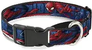 Dog Collar Martingale Spider Man 3 Action Poses Bricks Stripe Blues Red White 13 to 18 Inches 1.5 Inch Wide