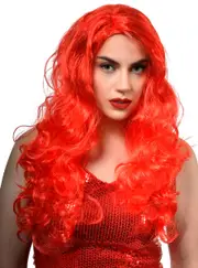Long Curly Bright Red Womens Costume Wig