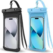 2PCS Waterproof Phone Pouch, [3D Design] IPX8 Waterproof Phone Case for iPhone 15 14 13 Pro Max Plus Galaxy S24 S23 Google Up to 8", Dry Bag Beach Essentials for Cruise Travel,Black/Blue
