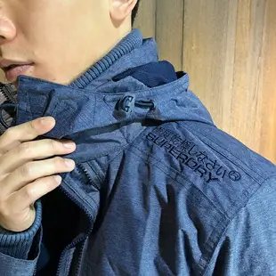 美國百分百【全新真品】Superdry 極度乾燥 風衣 連帽 防風外套 夾克 網格 男 海軍藍 S M號 I757