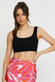 Black Crop Tank Top Sleeveless Round Neck Seamless - Size S/M, Women's Tank