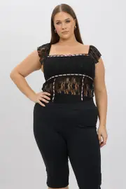 Black Lace Top Singlet Squared Neck