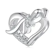 925 Sterling Silver Bowknot Heart Charm For Diy Bracelets