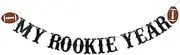 My Rookie Year Banner - Rookie of the Year Baseball Banner, Baby's First Year Photo Garland, First Year Down Birthday Boy Sign, Black Glitter