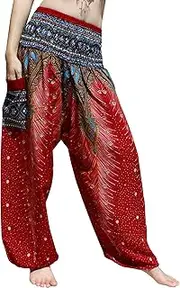 [Full Funk] Smock Waist Viscose Aladdin Rayon Pants Mixed Peacock Artwork