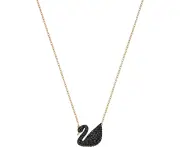 Black Swan Crystal Necklace In Rose Gold Finish With Black Crystals