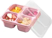 Toddler Snack Containers | 4 Divided Compartments Toddler Lunch Box for Daycare,Sturdy Reusable Leakproof Stackable Wheat Straw Fabric Lunch Box for Candies, Fruits, Nuts, Snacks, Cookies