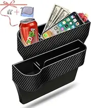 Car Seat Gap Filler Organizer, 2 Pack Multifunctional Car Seat Organizer, Auto Console Side Storage Box with Cup Holders 2 Seat Hooks for Drink, Car Organizer Front Seat for Holding Phone, Sunglasses
