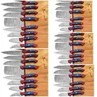 Lot of Custom Handmade Damascus Steel Kitchen Knife Set Chef Knife Set With Bag
