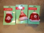 3 NEW Unbreakable Snowflake Sweater Mitten Hat Christmas Tree Ornament