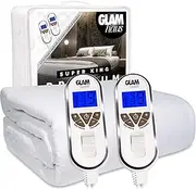 GlamHaus Super King Size Electric Blanket Dual Control - Fitted Mattress Fitted Bed Under Cover With Elasticated Skirt - Premium White Diamond Quilted - Heat/Timer Settings - Machine Washable