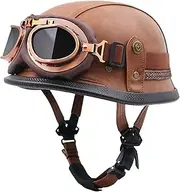 Motorcycle Helmet with Personalized Goggle Half Shell Helmet Removable and Washable Liner for Adult Men Women DOT/ECE Approved Vintage Motorcycle Leather Half Helmet
