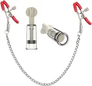 Nipple Clips Clamps and Nipple Suckers for Women/Men Adjustable Pressure Breast Clamps Stainless Steel Non Piercing Nipple Rings Decorative Clip for Pleasure Toys (Red)