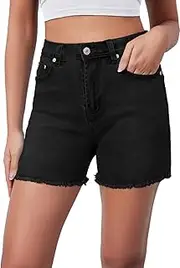 [Alaster Queen] Women's Stretchy Denim Shorts Raw Hem Casual Jeans Shorts