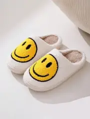 Women’s Smiley Face Emoji Designed Round Toe House Slippers Size 7 - 7.5