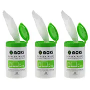 3x 50pc Moki Screen Wet Wipes Cleaner Bottle for TV/Monitor/Tablet/Phone LCD/LED