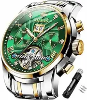 [OLEVS] Mens Automatic Mechanical Watch Stainless Steel Skeleton Tourbillon Self Winding Luxury Business Dress Date Diamond Wrist Watches Waterproof Luminous