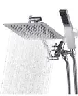 Chrome Metal Square Shower Head Combo 8" Rain Shower Head Handheld Shower