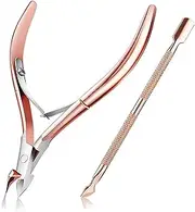 Cuticle Trimmer with Cuticle Pusher - Professional Grade Stainless Steel- Durable Manicure and Pedicure Tool - Cuticle Nippers for Fingernails and Toenails,Rose Gold