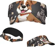 [RLDOBOFE] Sun Visor Hat Adjustable Empty Top Baseball Cap Bulldog Corgi Sun Hats for Women Men Sunscreen Visor Caps Summer Beach Sports Hats Black, Black, One Size, Black, One Size