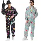Men Women Retro 80s Tracksuit Set Halloween Cosplay Party 1980s Disco Costumeじ