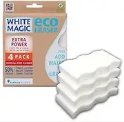 White Magic Extra Power Sponge – Heavy-Duty Stain Remover, 11x7x1.5cm, High-Density Compressed Sponge for Long-Lasting Durability & Tough Scrubbing Power