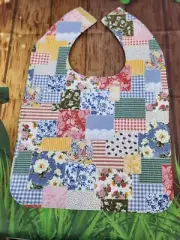 Handmade Adult Special Needs bib quilted Patchwork flowers Floral gingham plaid
